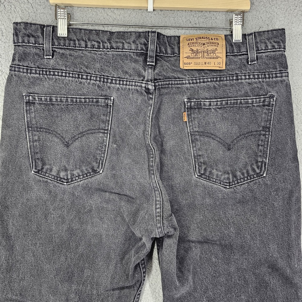Levis 505 Jeans Mens 40x30 Black Charcoal Regular Fit Straight Leg USA 90s Y2K - Picture 4 of 12